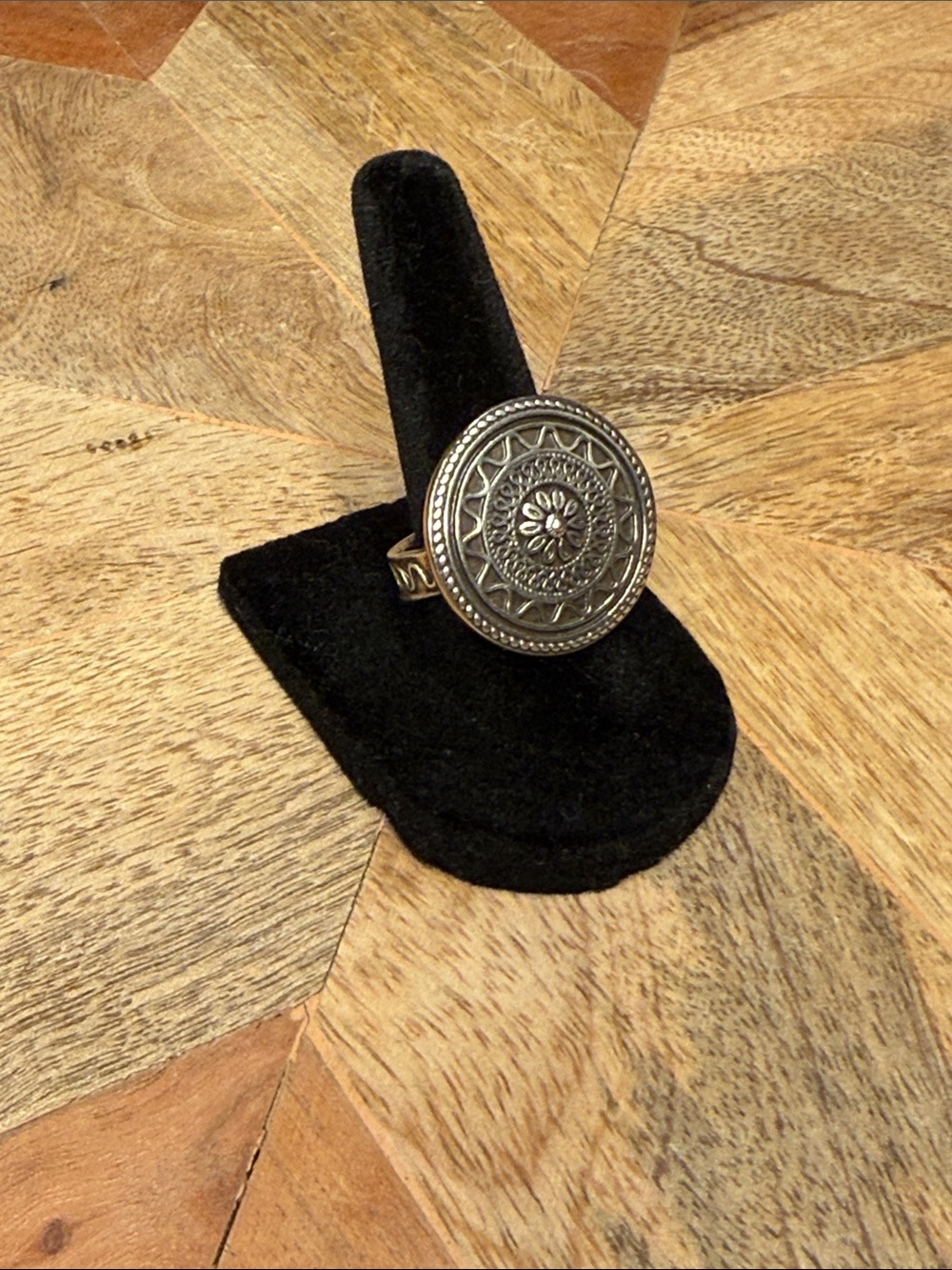Silver-Tone Round Etched Statement Ring